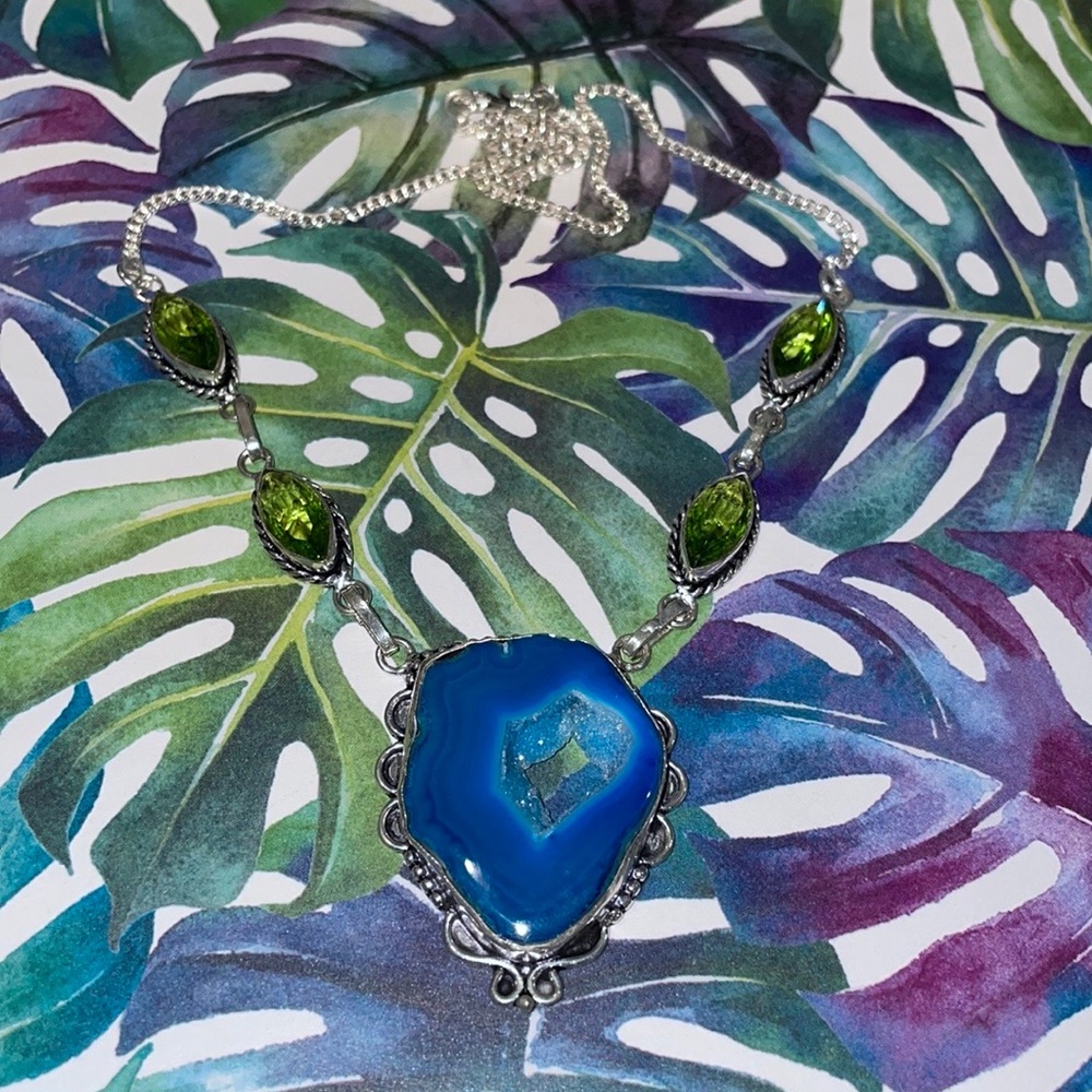 Blue Quartz & Peridot Silver Necklace